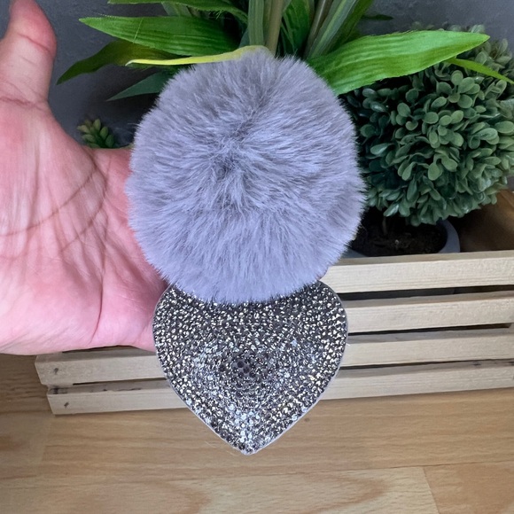 Accessories - Gray Heart Pom Pom keychain/bag charm